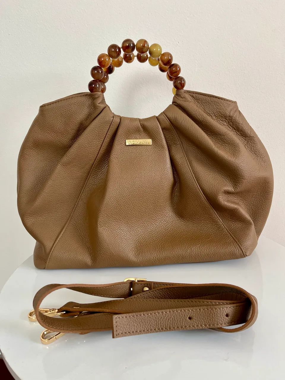 Bolsa em couro legítimo alça esferas