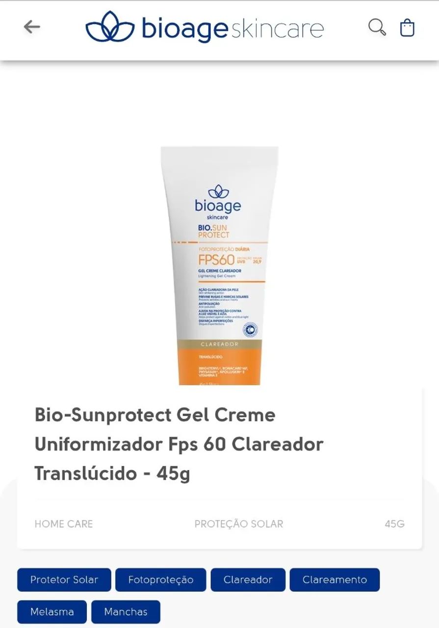 Vendo protetor solar Bioage