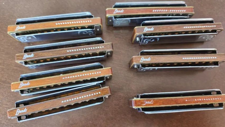 kit 8 gaitas bends juke harmonica diatonica corpo madeira - Foto 3