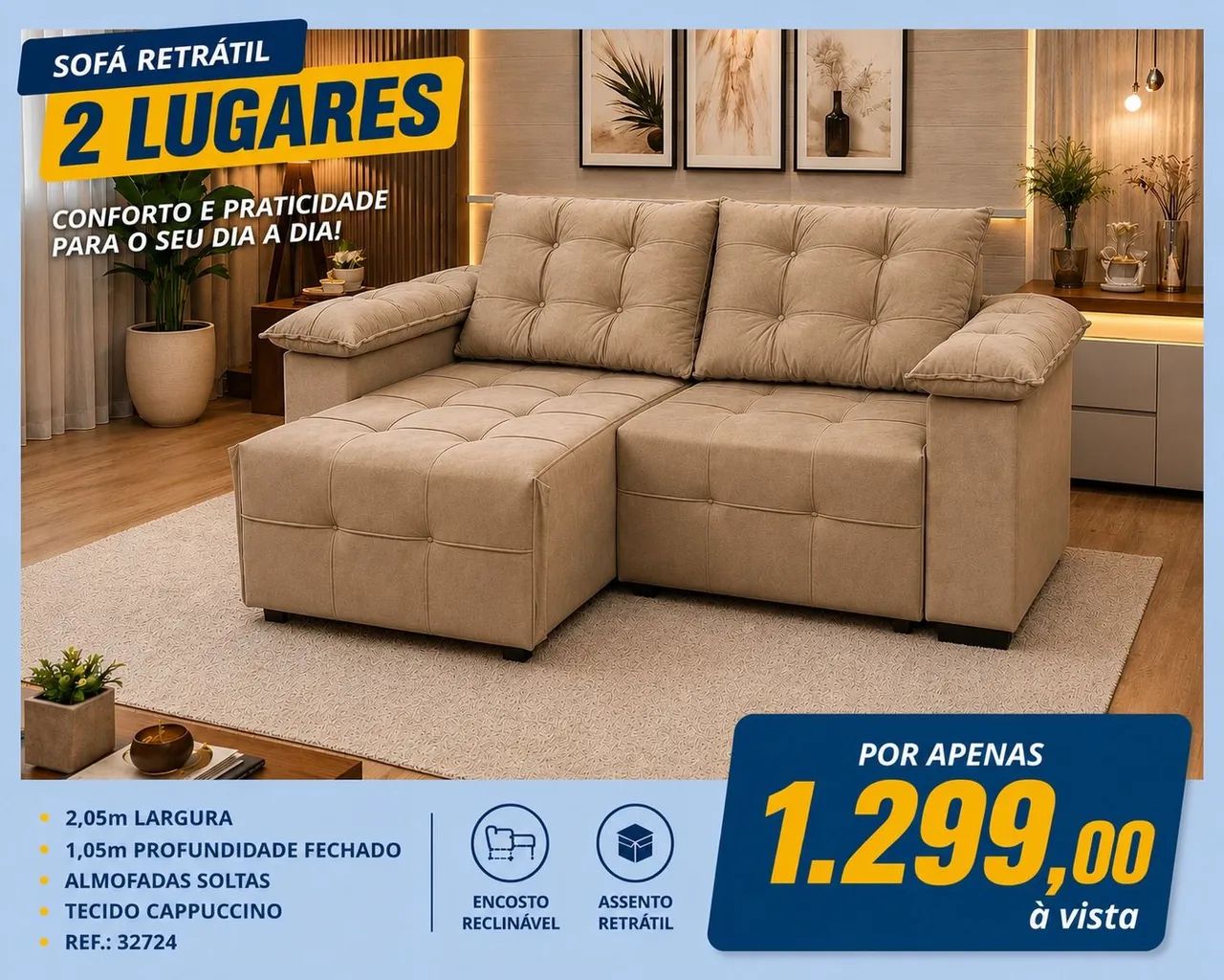 Sofá 2 lugares Retrátil montamos e entregamos HOJE 