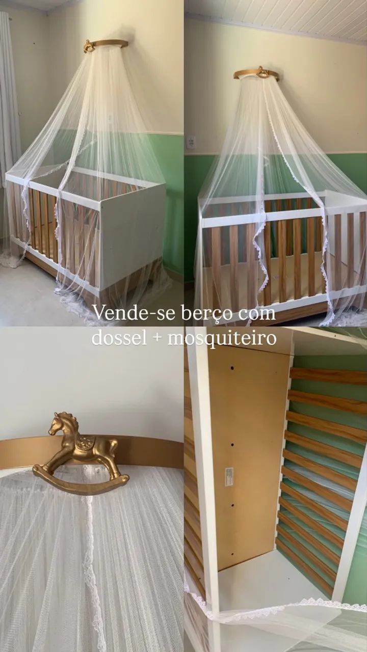 Berço que vira cama com dossel 