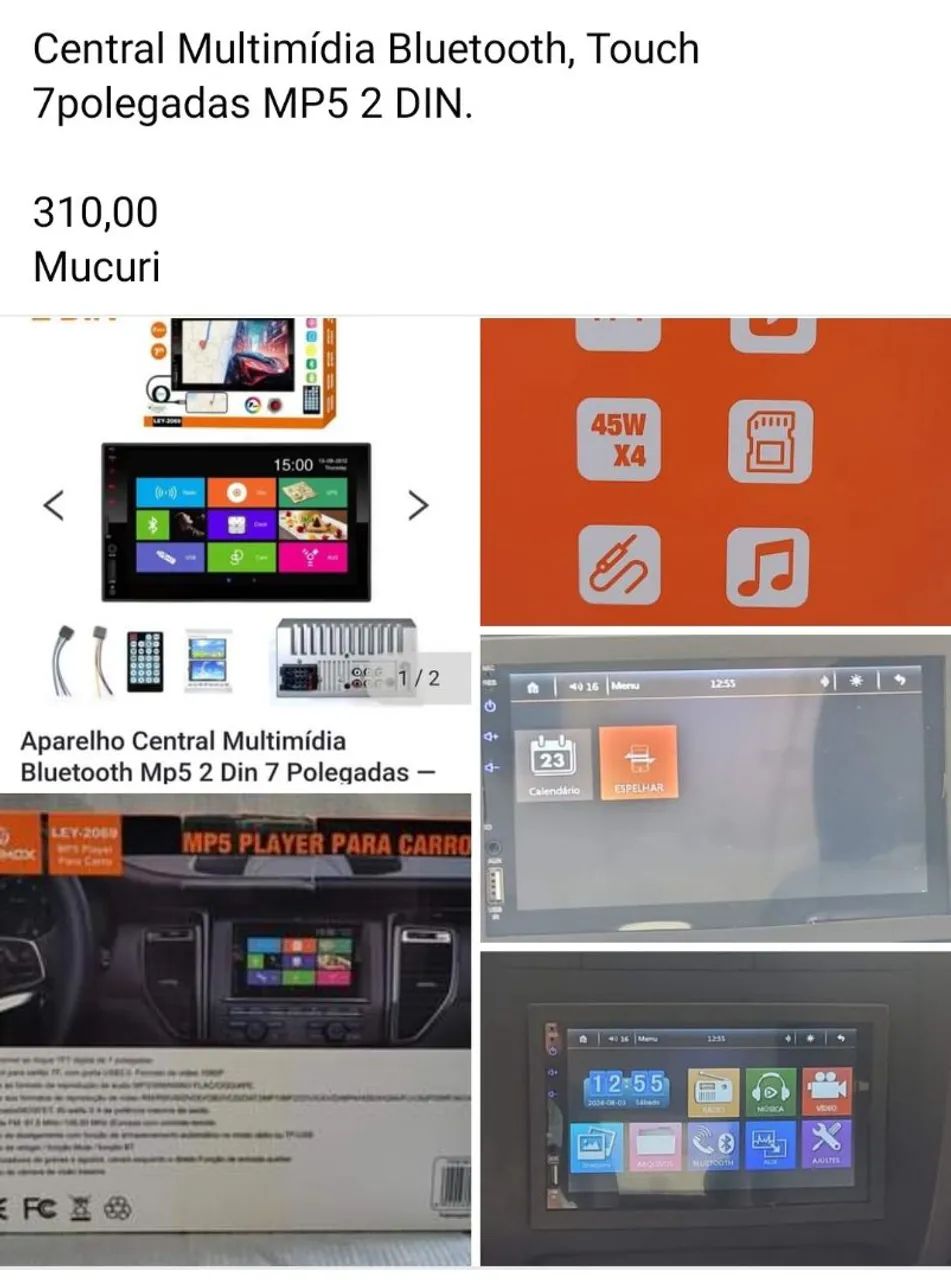 Multimídia Mp5 Touch 7 polegadas 2 DIN