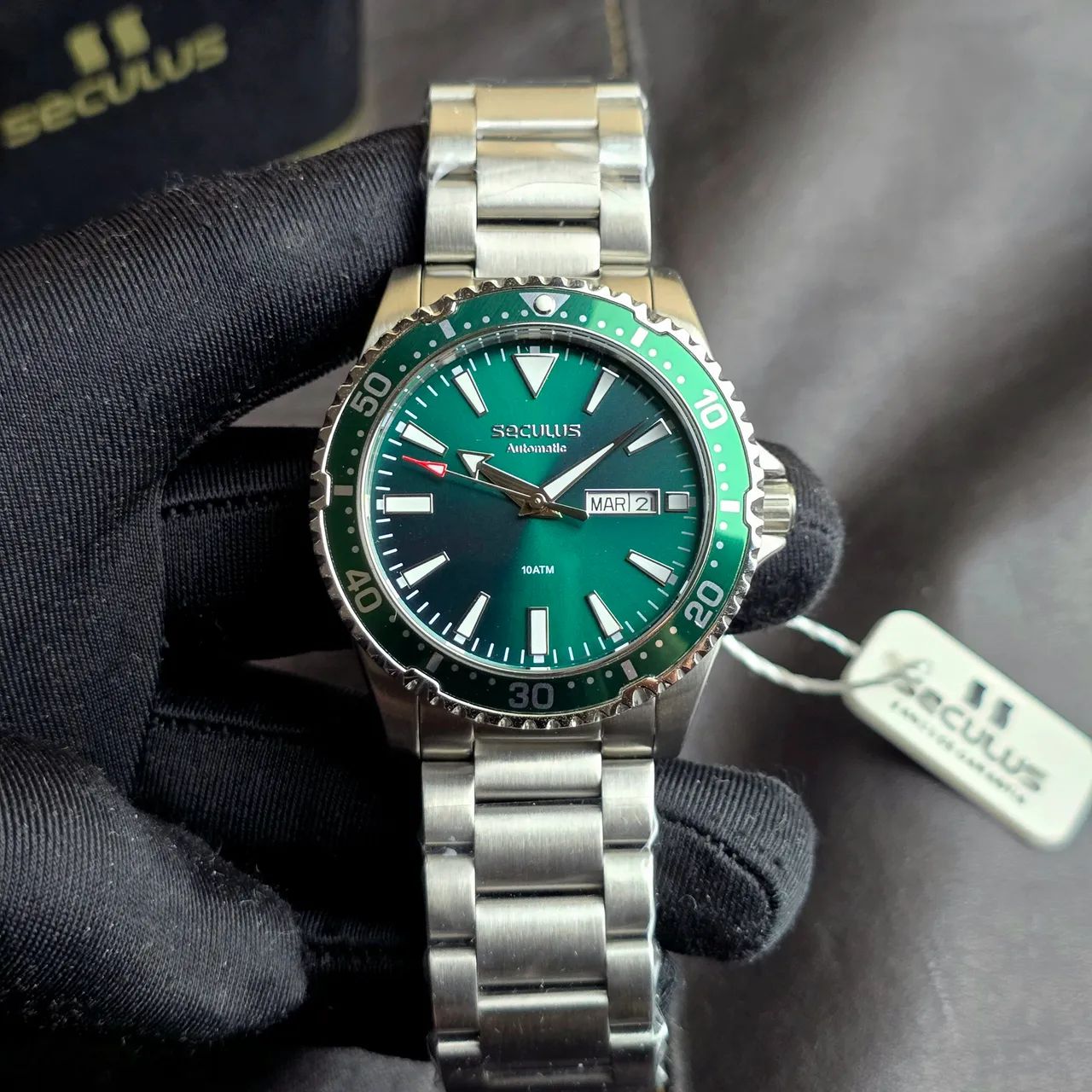 Relógio Seculus Diver Automatic 42mm Prata com verde