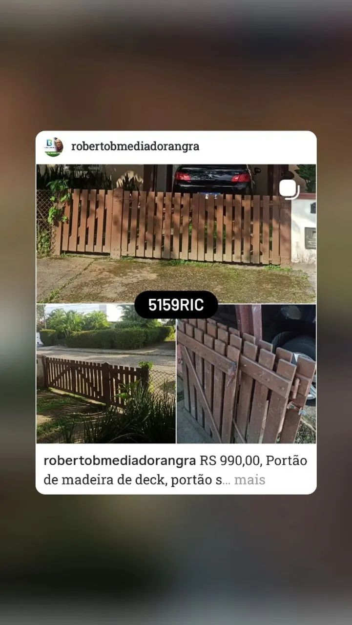 Portão de madeira social e garagem um metro de altura