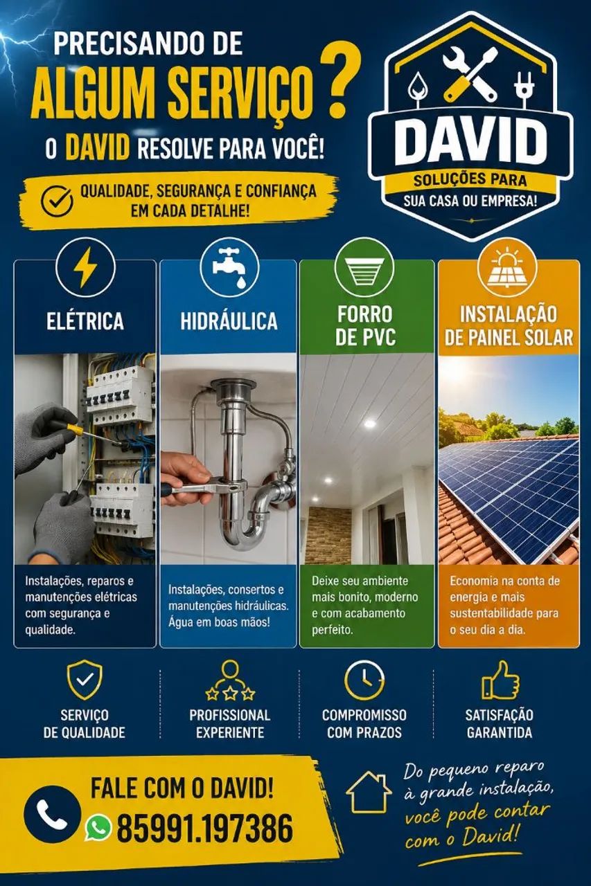 Eletricista, Hidráulica,Forro PVC e Painel Solar