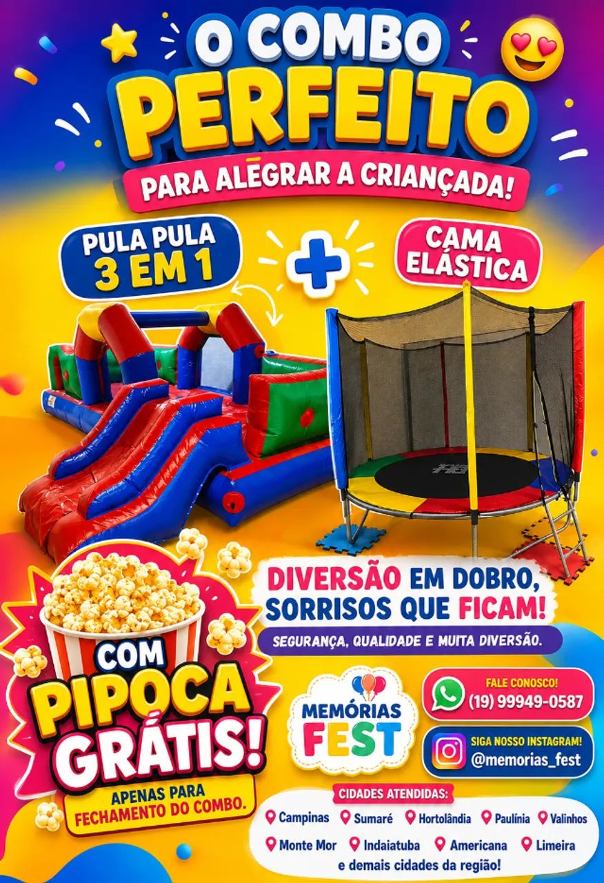 PULA PULA 3 em 1 + CAMA ELÁSTICA 2.44 metros