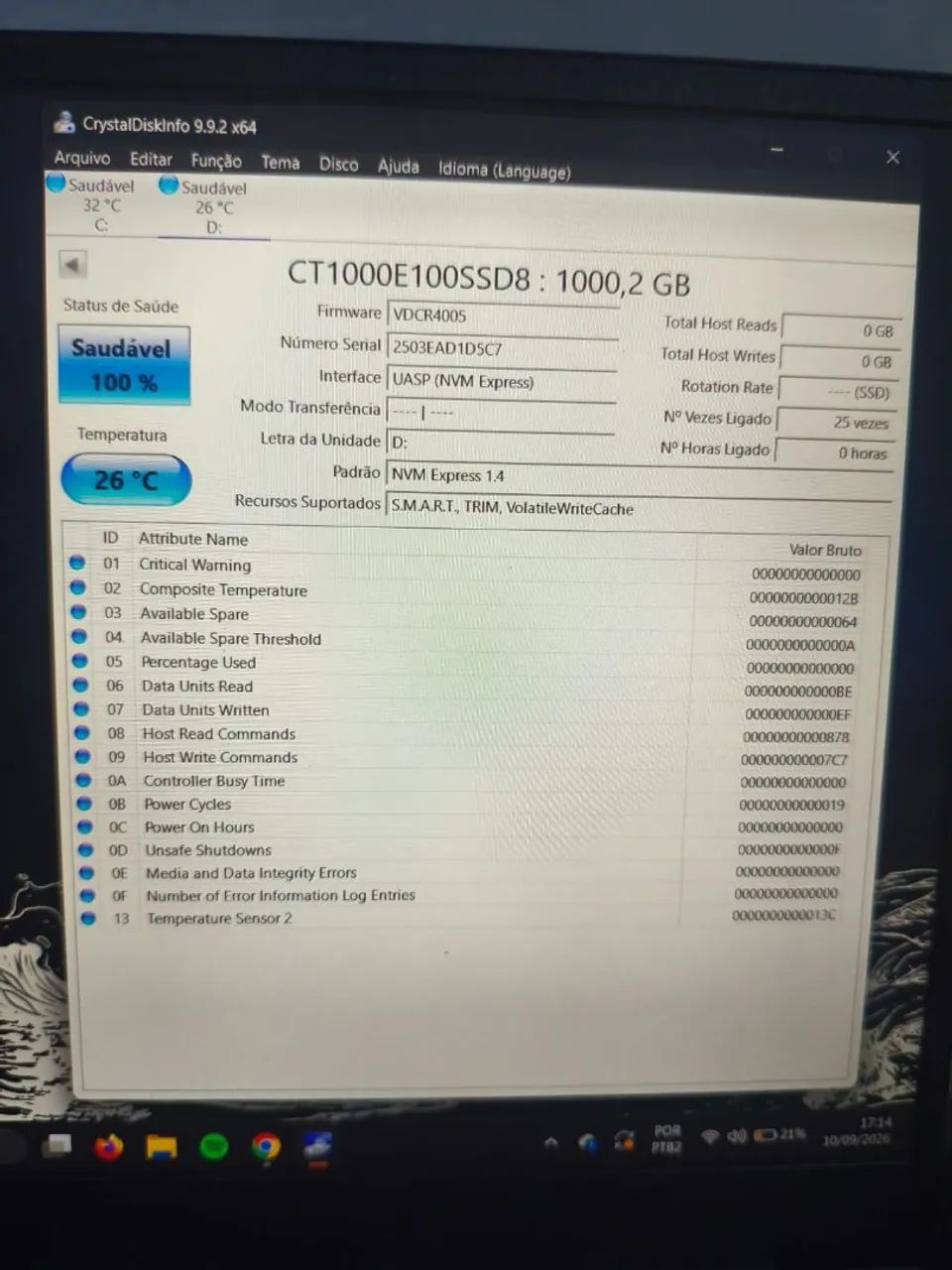 SSD Crucial 1Tera 100% de Saúde (Perfeito Estado - Foto 2