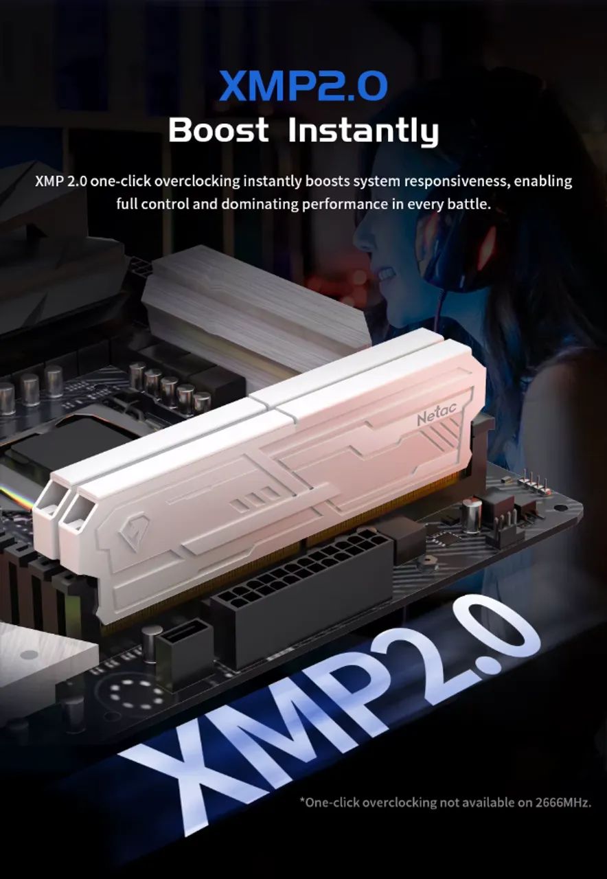 Memoria RAM DDR4 netac 16gb (8x2) 3200mhz branco - Memória RAM