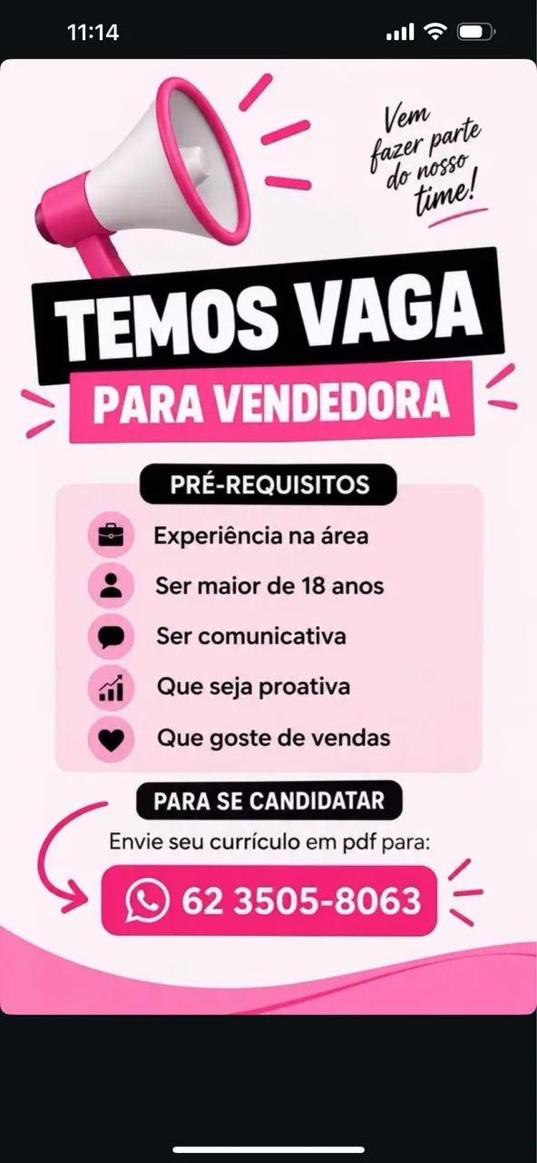 Vaga para vendedora