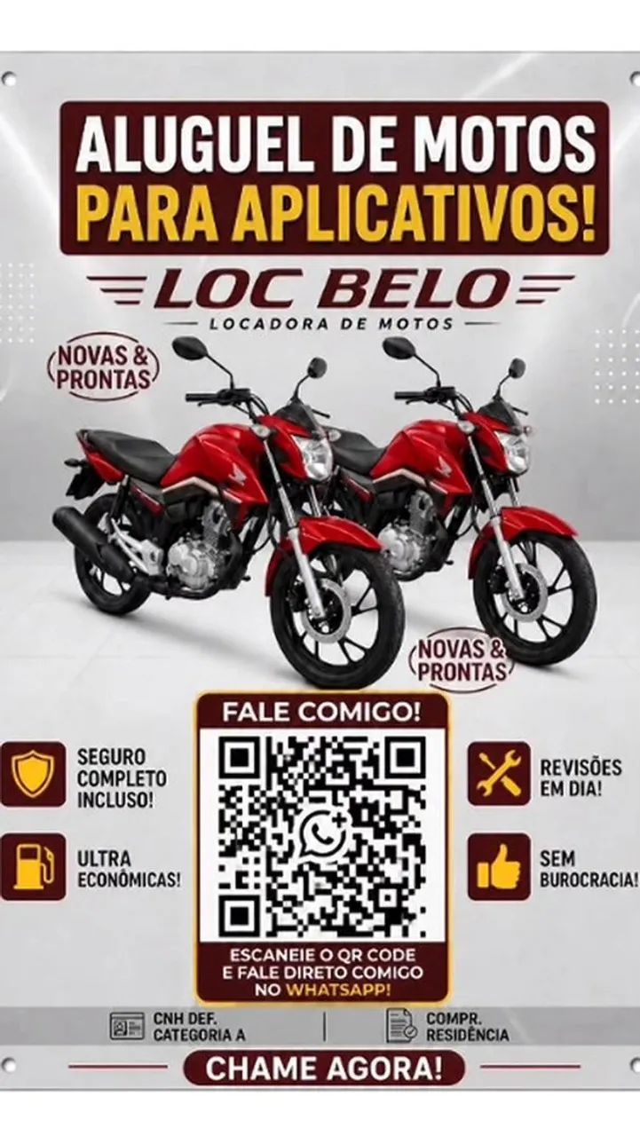 LOCAÇÃO DE MOTOS PARA PARTICULAR E APLICATIVOS