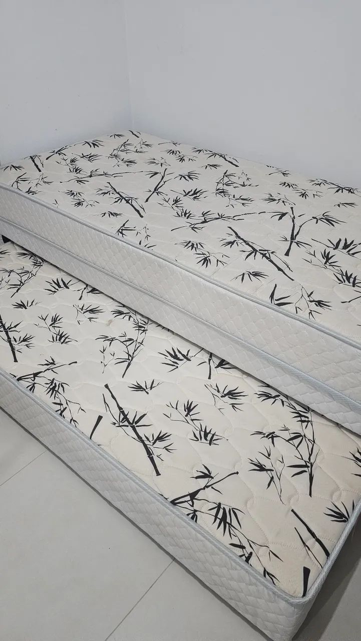 Cama Box Solteiro + Colchão de Molas Tecido Bambu (190x88 cm)