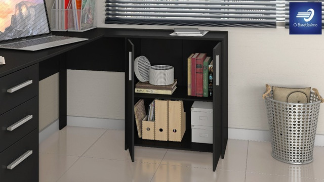 Mesa de Canto em L para Escritório 2 Gavetas 3 Portas - Foto 6