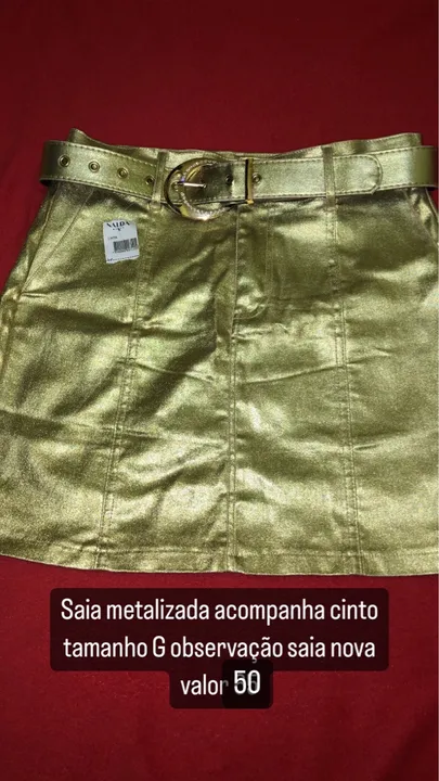 Saia Metalizada Dourada com Cinto - Tamanho G