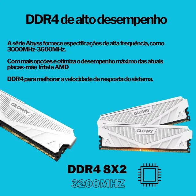 Memoria ram DDR4 gloway 8x2 (16 gigas) Branca X.M.P 3200mhz  - Foto 3