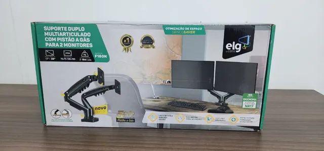 Suporte Duplo De Mesa Para Monitores Elg Novo Articulado Com Pistão F160n Monitores 4964