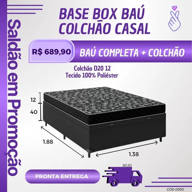 Cama Box baú casal + colchão d20 