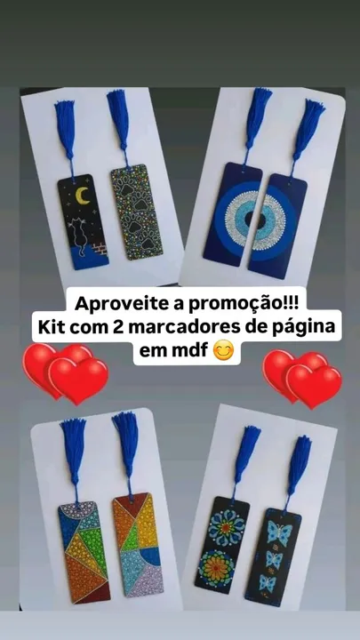 Kit com 2 Marcadores de Página em mdf com pintura em pontilhismo