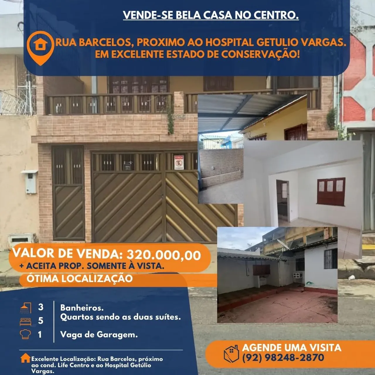 * Venda- Bela Casa com 3 pavimentos* quadrados com 5 quartos em Cachoeirinha - Manaus - AM