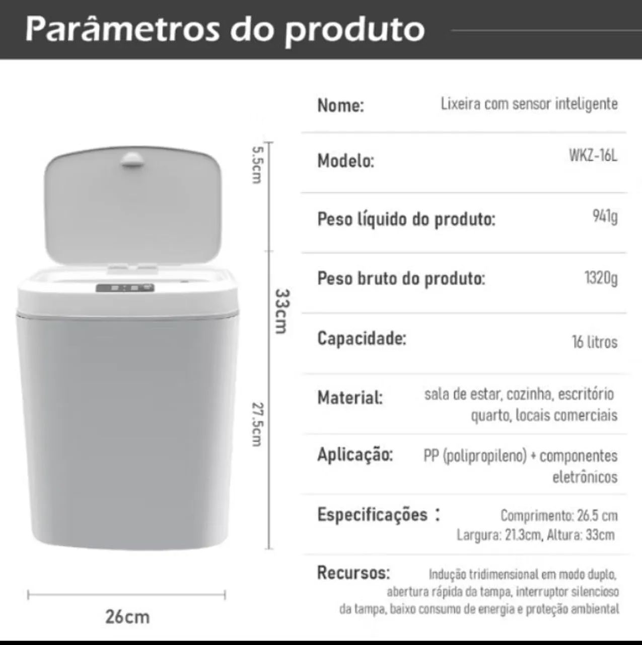 Lixeira Inteligente com Sensor 16 litros  - Foto 2