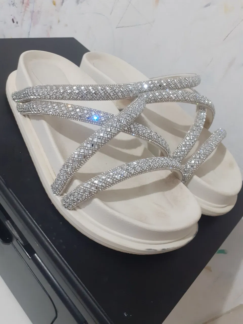 Sandália Rasteirinha Feminina Strass Brilhantes