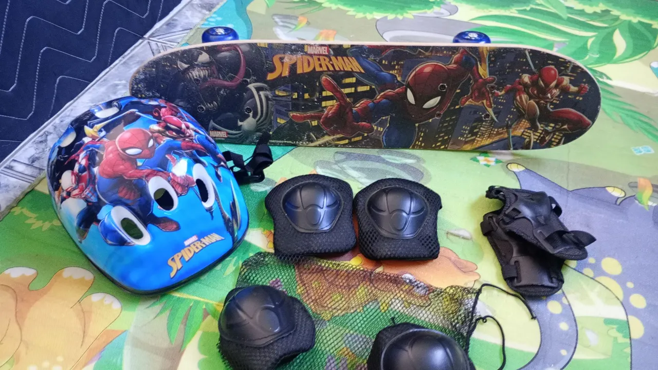 Kit Skate Infantil Homem Aranha - Proteção Completa