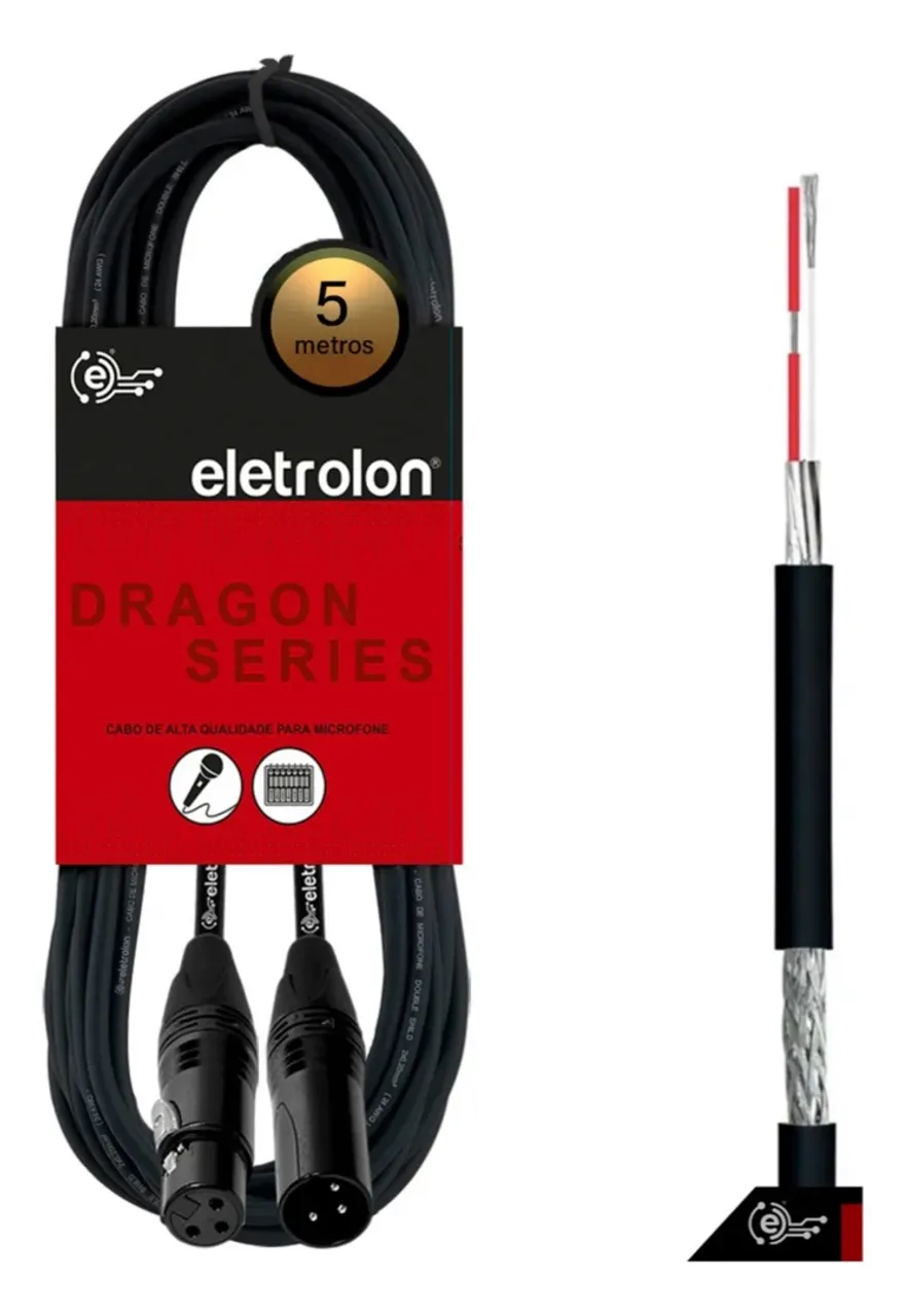 Cabo de Microfone Eletrolon Dragon Series 5 Metros