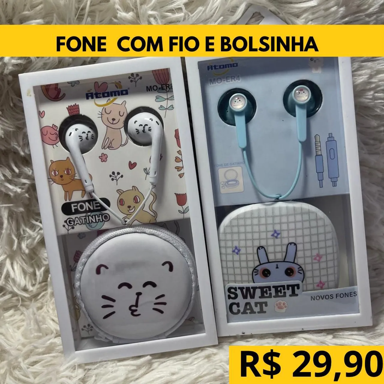 Fone de Ouvido com Fio e Bolsinha - Super Fofo!