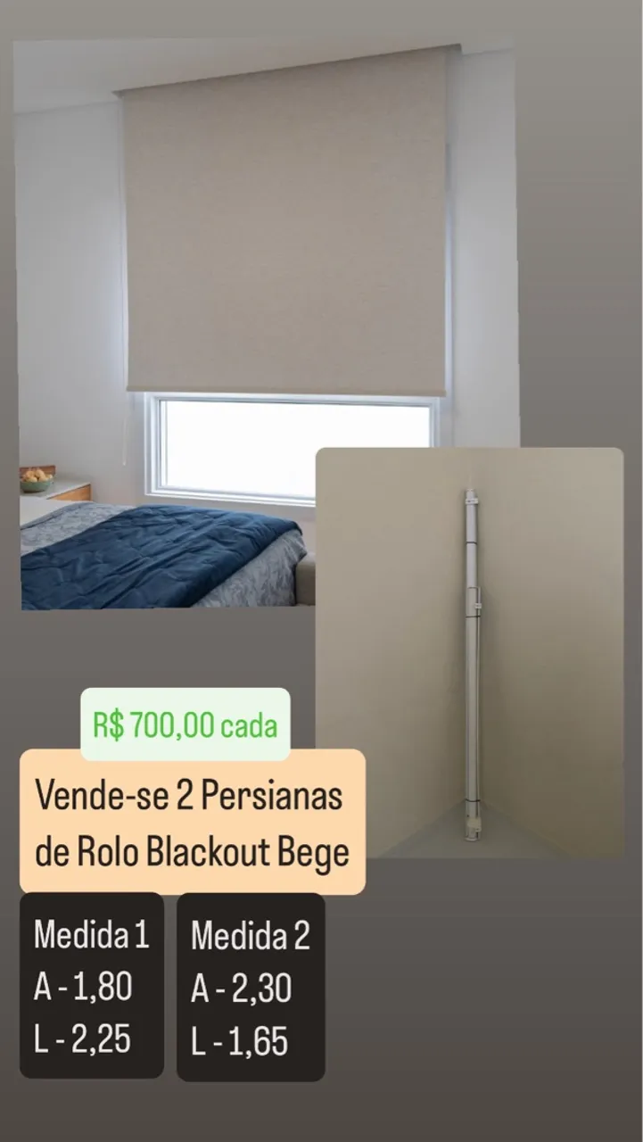 Persianas de Rolo Blackout Bege - 2 unidades