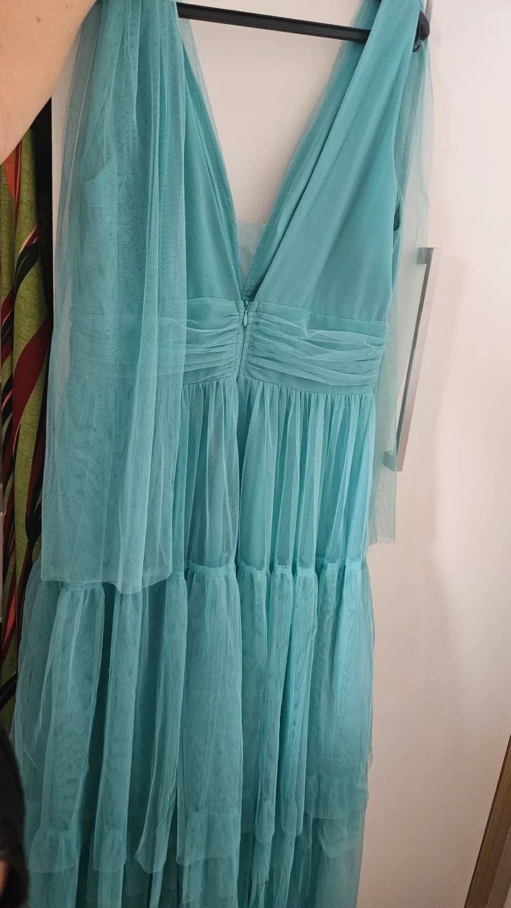 Vestido longo de tule azul claro, tamanho G - Foto 4