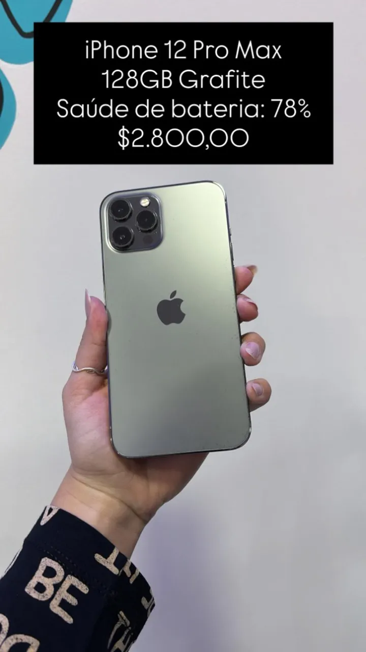 iPhone 12 Pro Max /128GB / Grafite / Saúde de bateria 76% / R