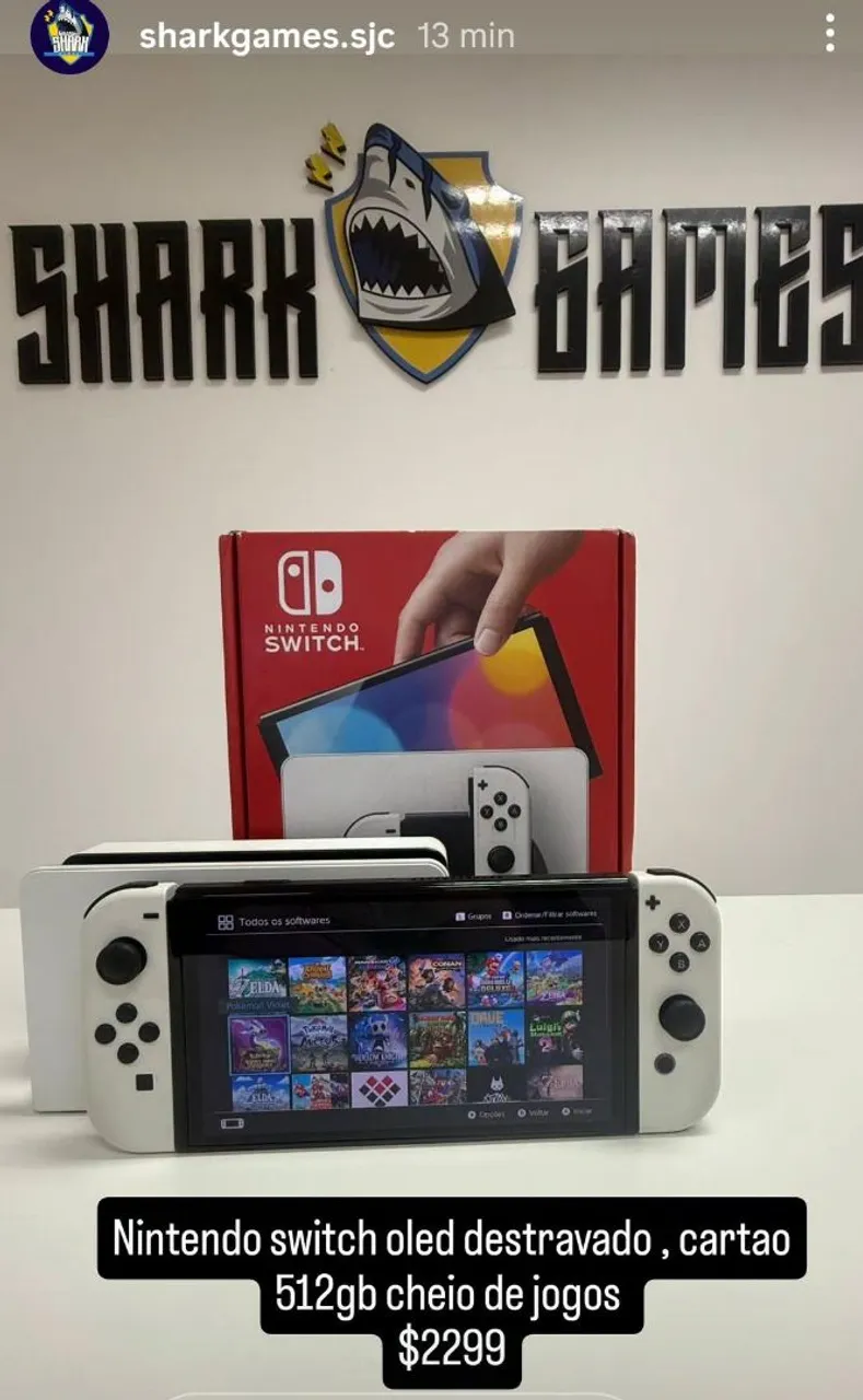 Nintendo Switch OLED Desbloqueado + 512GB Jogos
