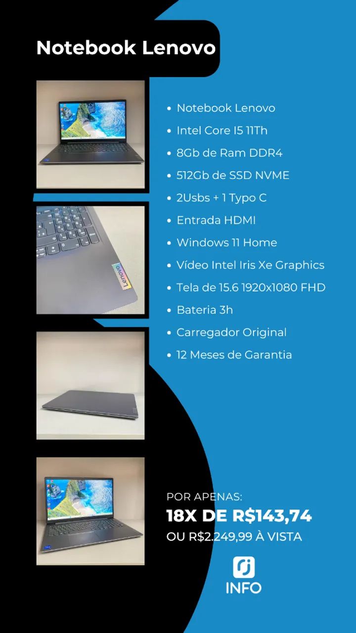 Rjinfojp - Notebook Lenovo -  Intel Core I5 11Th - 8Gb de Ram DDR4