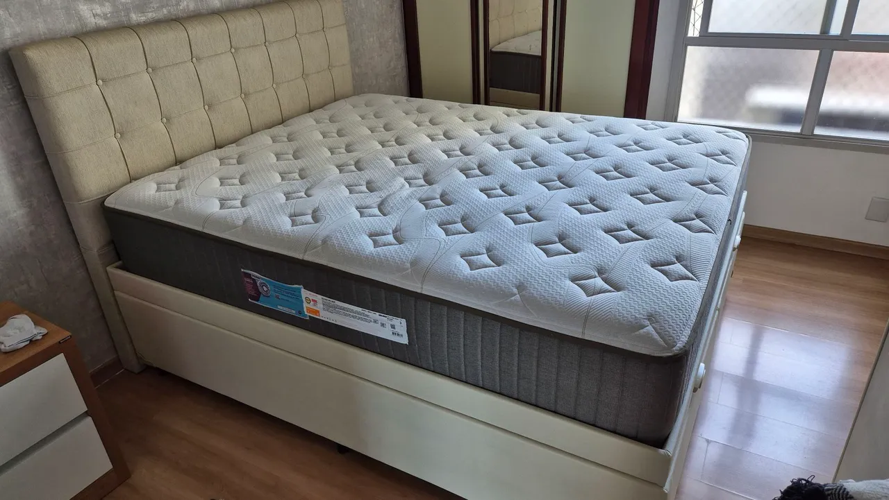 Cama Box Casal, Colchão de Qualidade, Cabeceira