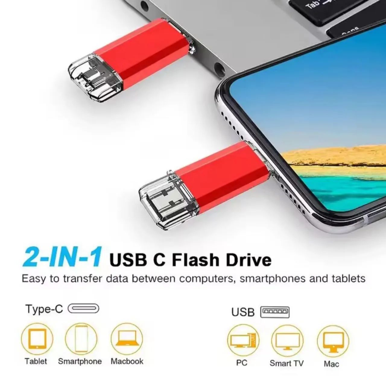 Pendrive KRY Dual Flash Pc/Celular 64GB USB-A 3.2/Type-C Vermelho USB 2 em 1 Promoção - Foto 4