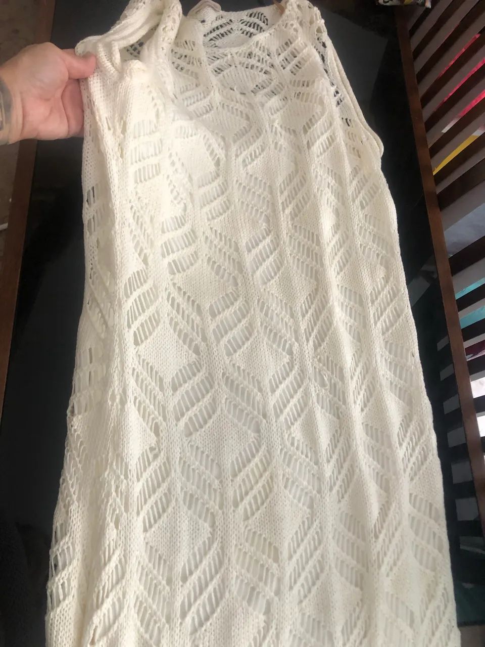 Vestido crochê branco/ off white CIA MARÍTIMA  - Foto 3
