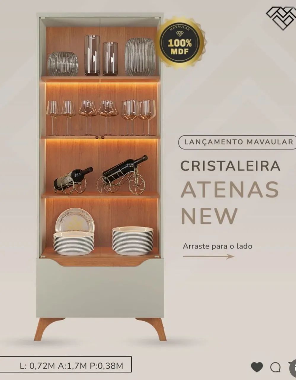 Cristaleira com Iluminação LED - 100%mdf  - Foto 2