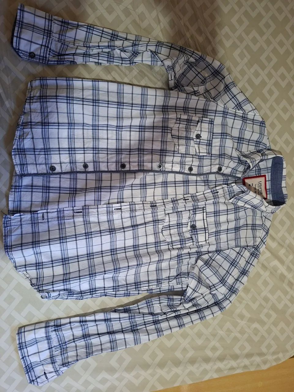 Camisa social listrada branca azul - Foto 5