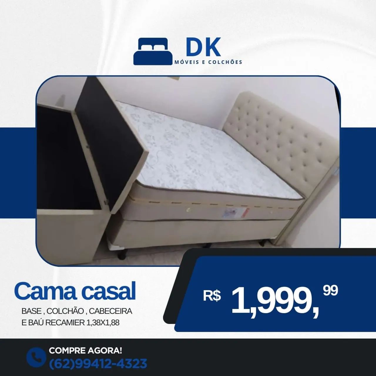 Cama Casal Completa com Baú Recamier - Promoção!