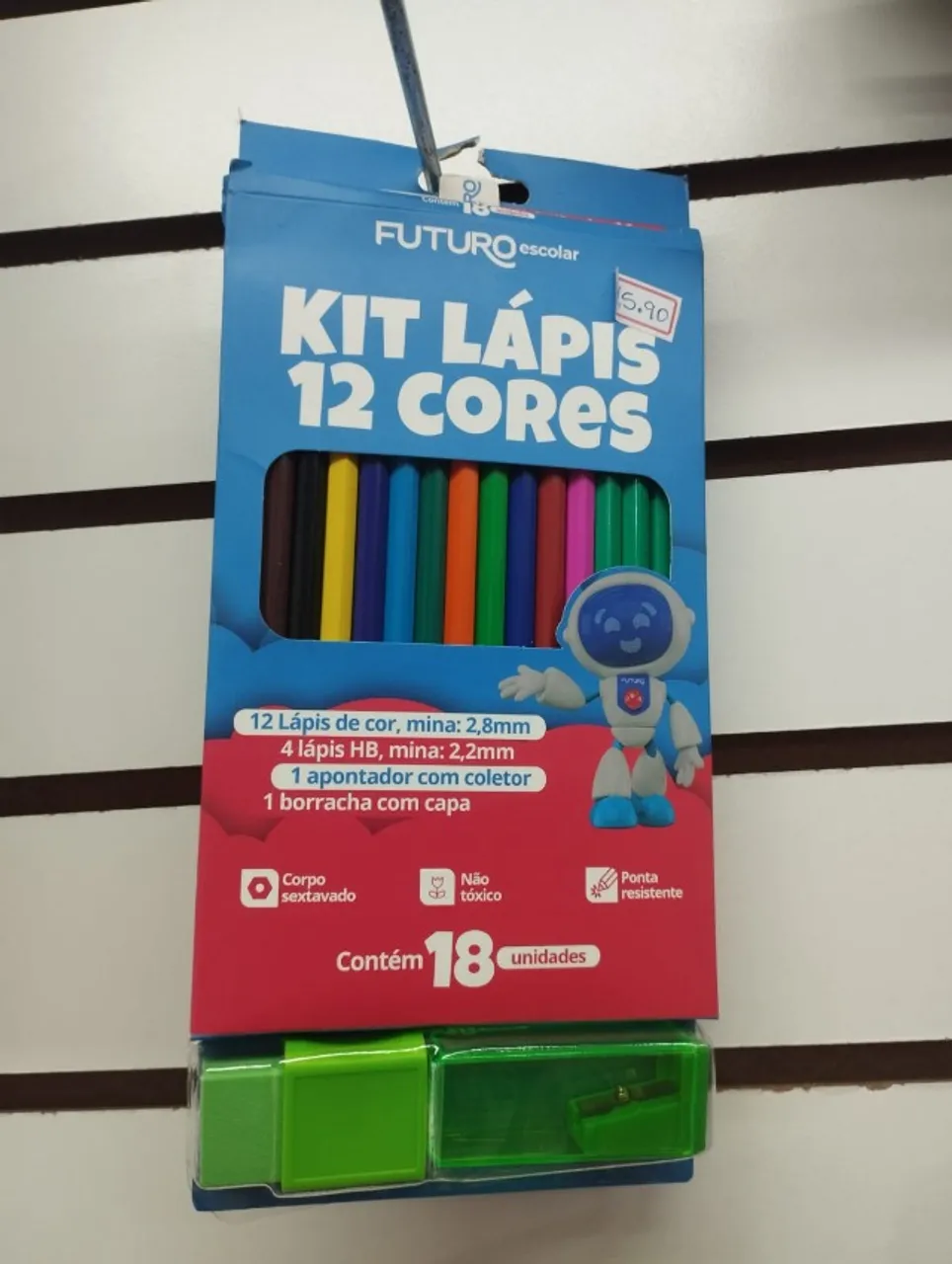 Kit Escolar Completo - 18 Peças | Lápis de Cor + Lápis HB + Apontador + Borracha