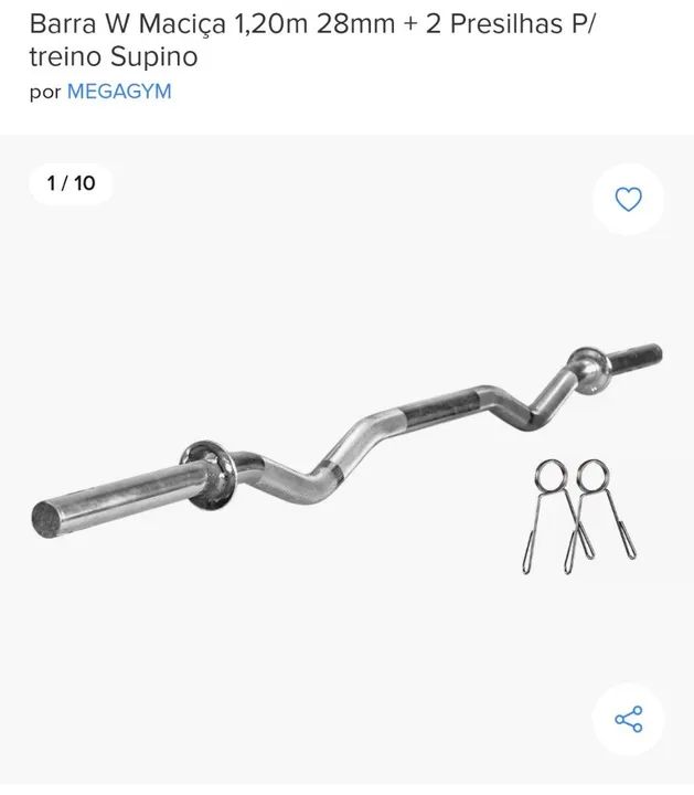 Barra W Maciça 1,20m 28mm + 2 Presilhas