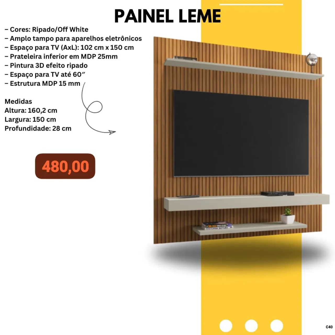 Painel Leme ripado suporta tv até 60 polegadas / pague na entrega 