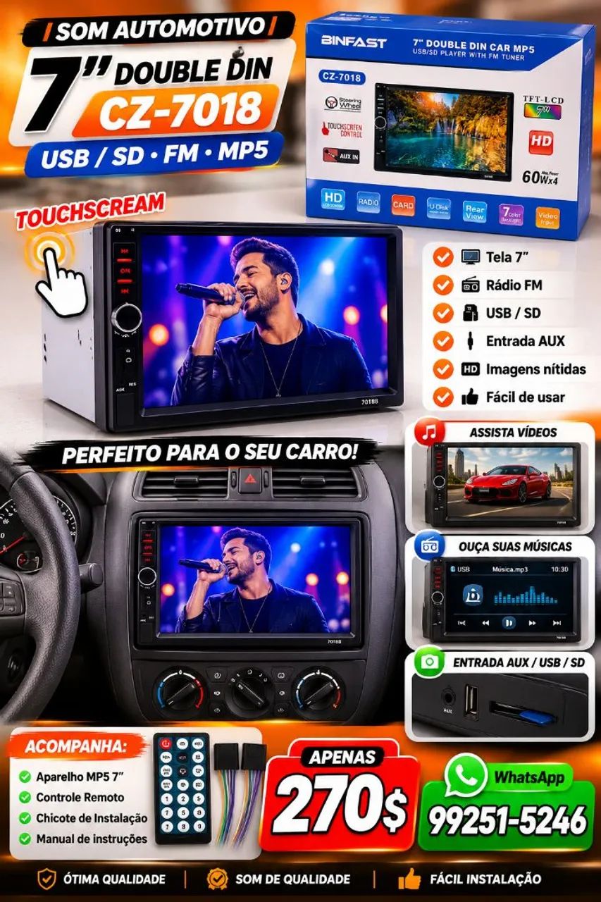Multimídia Double Din 7 polegadas bluetooth e diversas funções  - Foto 2