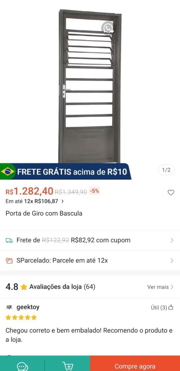 Porta de alumínio com batente e vidros basculantes - Foto 3