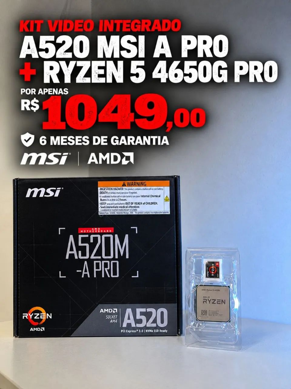 KIT 5 4650G PRO + A520M MSI (Video integrado)