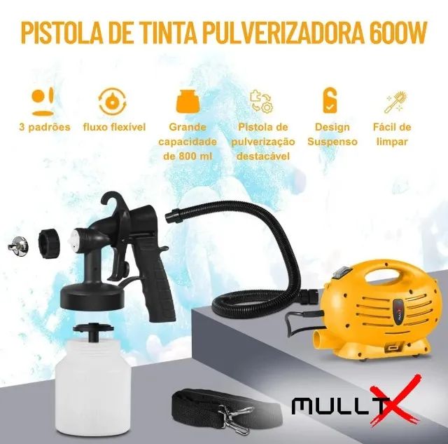 Pistola de Pintura Elétrica Pulverizador MULLTX SYG118 650W HVLP Bico de Metal Cor Amarelo - Foto 3
