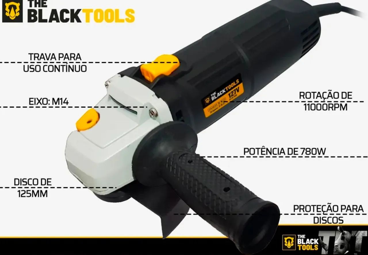 Esmerilhadeira Lixadeira Angular Profissional 780w 127V The Black Tools <br><br>780W<br><br>127V 2