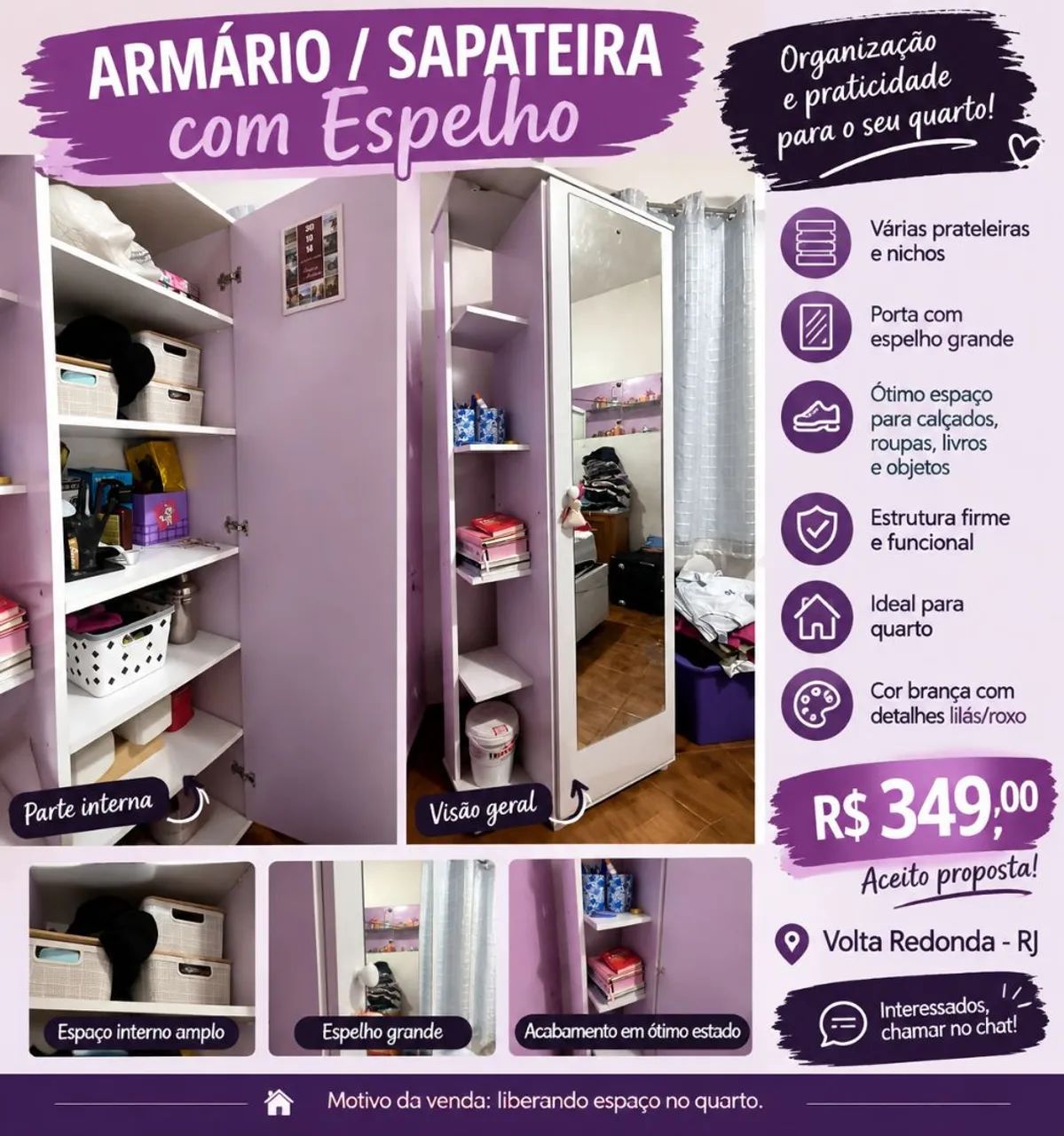 Armário sapateira com espelho 