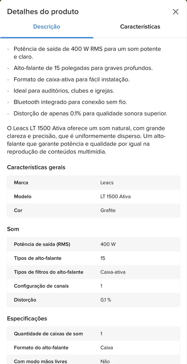 Caixa Ativa Leacs 15polegadas 400w rms - Foto 5