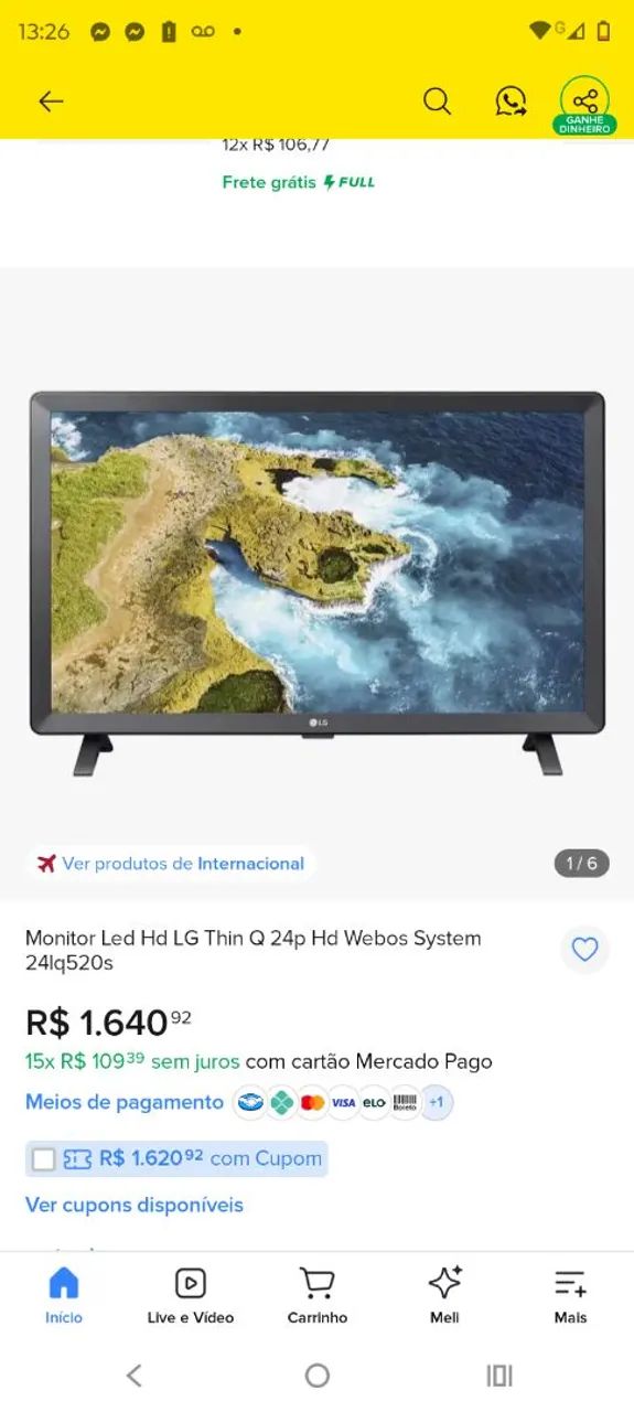 TV MONITOR LG SMART 24" POLEGADAS, troco por ps4 mais volta minha  - Foto 3
