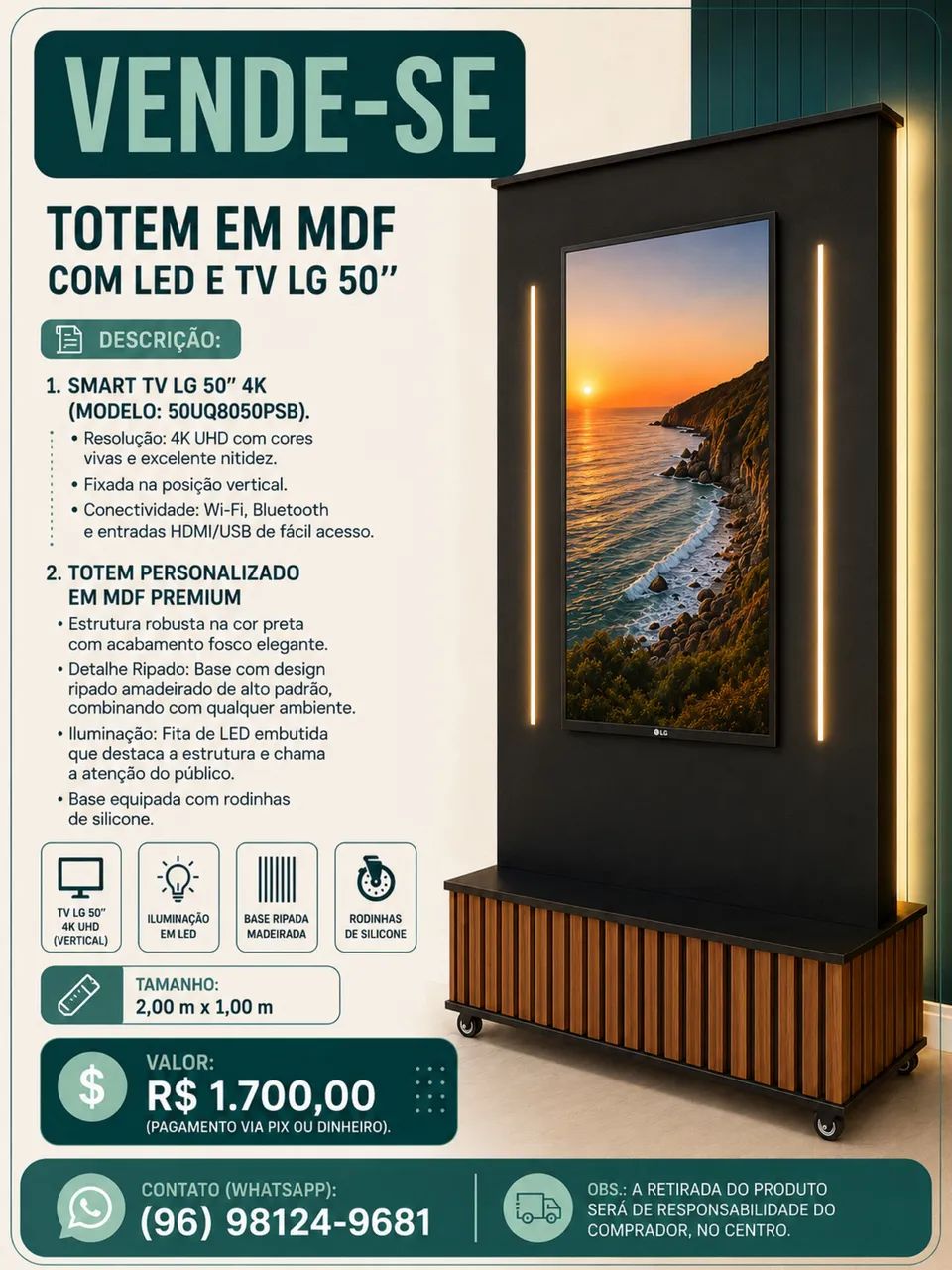 Totem em MDF com led e TV LG 50